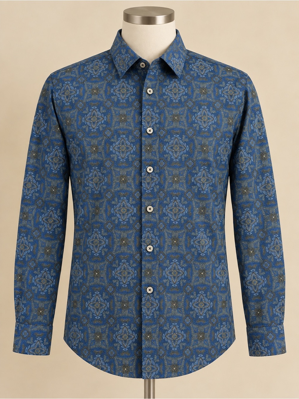 Tasso Elba Men’s M Blue Geometric Medallion Print Button-Up Shirt